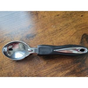 Stainless Steel Ice Cream Scoop w/Black Plastic Grip Handle